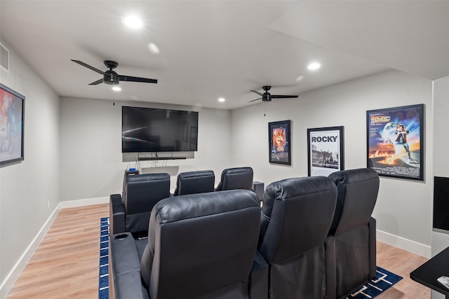 100 Tall Grass Ct, Weatherford, TX 76087 - home theater with a ceiling fan, recessed lighting, light wood-type flooring, and baseboards