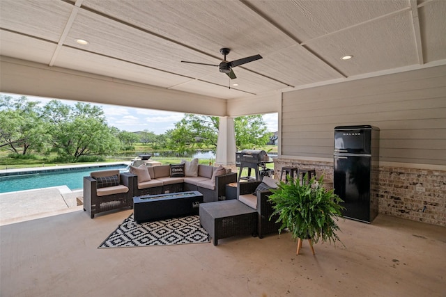 100 Tall Grass Ct, Weatherford, TX 76087 - view of patio with outdoor lounge area, ceiling fan, and an outdoor pool