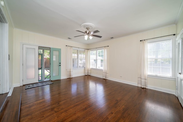 405 Houston St, Sulphur Springs, TX 75482 - unfurnished room featuring ornamental molding, ceiling fan, wood finished floors, and baseboards