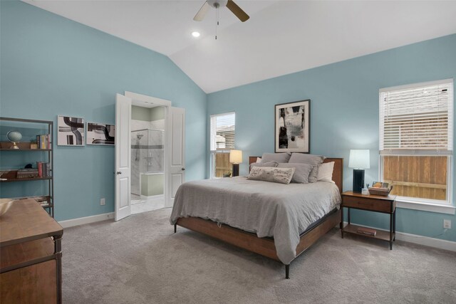 4860 Connor Pl, Fairview, TX 75069 - bedroom featuring lofted ceiling, carpet flooring, baseboards, ceiling fan, and ensuite bathroom