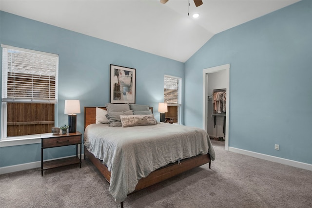 4860 Connor Pl, Fairview, TX 75069 - bedroom featuring lofted ceiling, carpet floors, baseboards, a spacious closet, and a ceiling fan