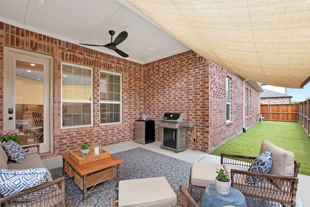 4860 Connor Pl, Fairview, TX 75069 - view of patio / terrace featuring an outdoor living space, ceiling fan, and area for grilling
