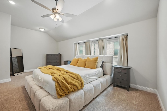 801 Dove Haven Ln, Melissa, TX 75454 - bedroom featuring light carpet, baseboards, lofted ceiling, ceiling fan, and recessed lighting
