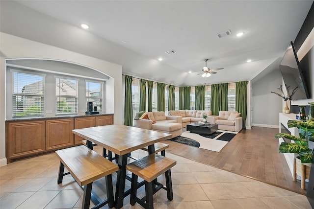 801 Dove Haven Ln, Melissa, TX 75454 - dining space with light tile patterned floors, ceiling fan, baseboards, and recessed lighting