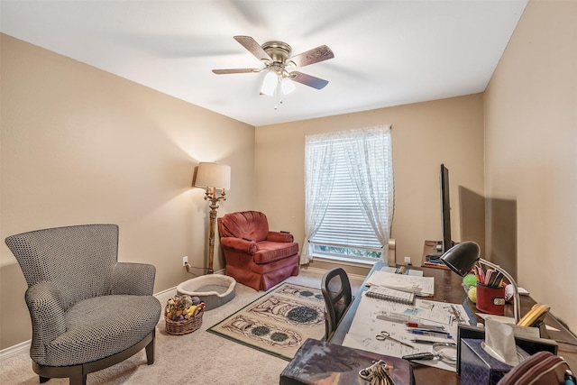 1202 Rice Rd Unit 122, Tyler, TX 75703 - office area featuring carpet, a ceiling fan, and baseboards