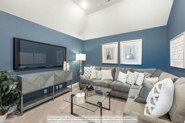 4410 Biscayne Dr, Midlothian, TX 76065 - living room with high vaulted ceiling, carpet flooring, and baseboards