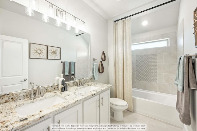 4410 Biscayne Dr, Midlothian, TX 76065 - full bath featuring toilet, shower / tub combo, double vanity, and tile patterned floors