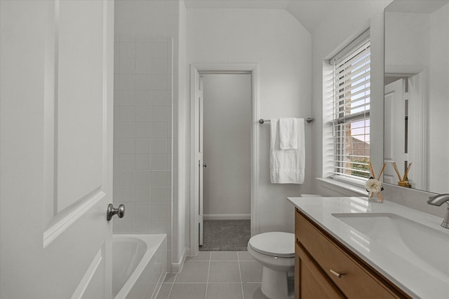 2012 Grover Ln, Rockwall, TX 75087 - bathroom featuring vanity, tile patterned flooring, toilet, and washtub / shower combination