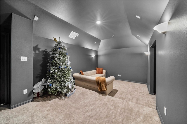 1708 Ordonez Dr, Little Elm, TX 75068 - carpeted cinema room with baseboards, lofted ceiling, and recessed lighting