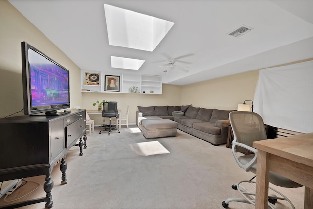 4301 Jenning Ct, Plano, TX 75093 - office area featuring a skylight, light carpet, and a ceiling fan