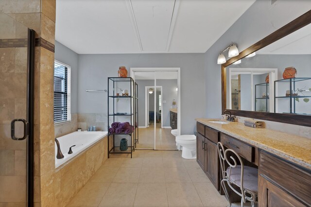 4301 Jenning Ct, Plano, TX 75093 - full bathroom with vanity, a garden tub, tile patterned flooring, and a stall shower