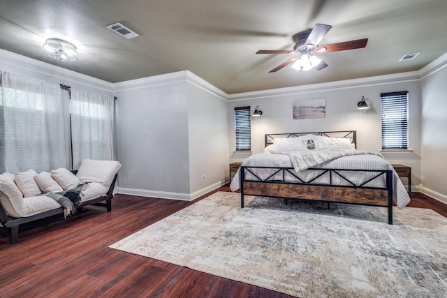 286 Lilac Ln, Southlake, TX 76092 - bedroom featuring baseboards, wood finished floors, ornamental molding, and ceiling fan