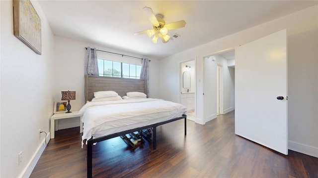 903 Turtle Lake Blvd Unit 268, Irving, TX 75060 - bedroom with wood finished floors, baseboards, ceiling fan, and ensuite bathroom