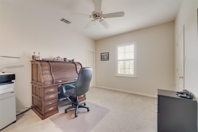 808 Country Club Dr, Heath, TX 75032 - office area featuring light carpet, a ceiling fan, and baseboards