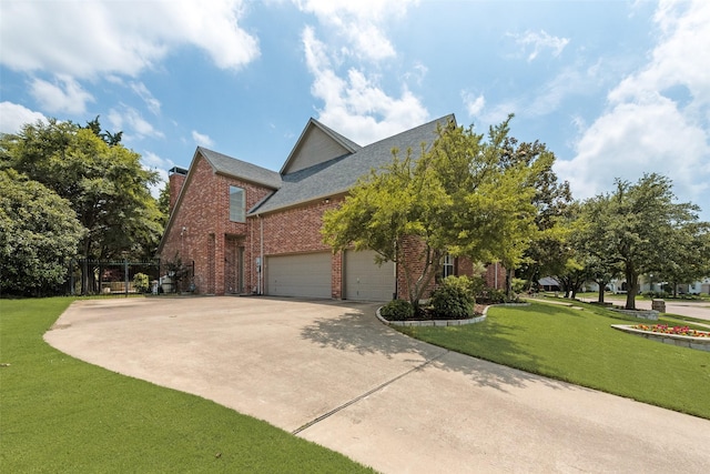 808 Country Club Dr, Heath, TX 75032 - view of side of property with brick siding, a yard, concrete driveway, an attached garage, and a shingled roof