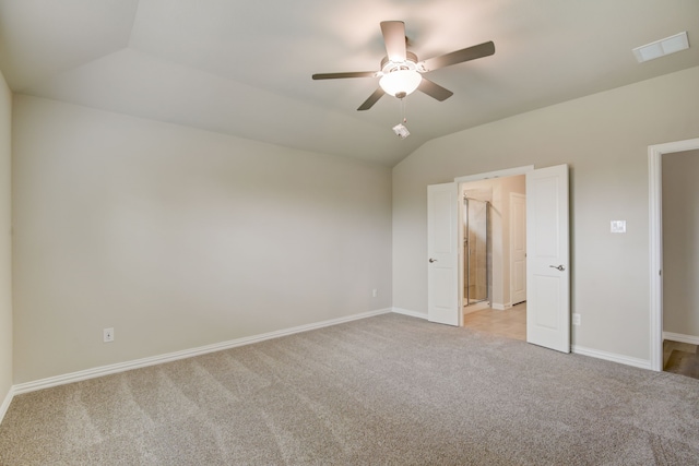 944 Linden Ct, Lavon, TX 75166 - unfurnished bedroom featuring light carpet, vaulted ceiling, baseboards, and a ceiling fan