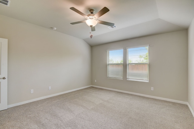 944 Linden Ct, Lavon, TX 75166 - empty room featuring light carpet, a ceiling fan, lofted ceiling, baseboards, and a smoke detector