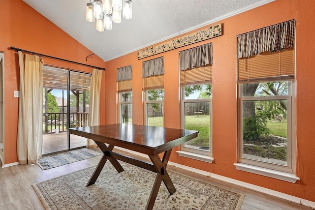 7934 Bonnie Cir, Abilene, TX 79606 - dining room featuring a chandelier, plenty of natural light, light wood-style flooring, baseboards, and high vaulted ceiling