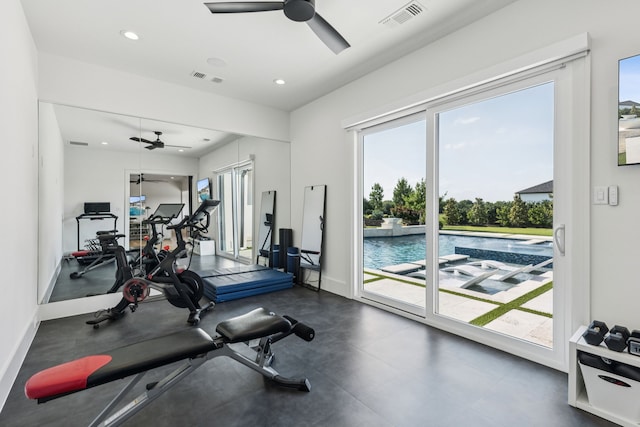 4309 American Pharoah Way, Celina, TX 75009 - exercise area featuring a ceiling fan, plenty of natural light, recessed lighting, and baseboards