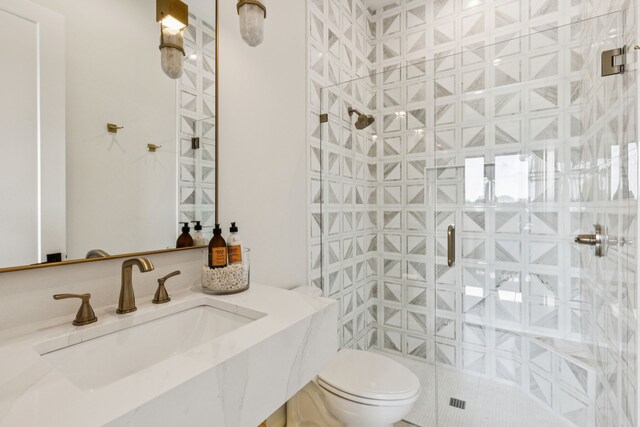 4309 American Pharoah Way, Celina, TX 75009 - full bath featuring vanity, a shower stall, toilet, and marble finish floors