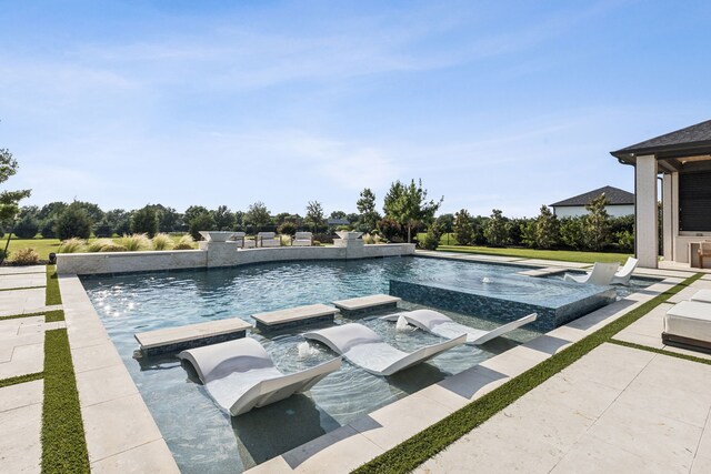 4309 American Pharoah Way, Celina, TX 75009 - view of swimming pool with a patio area, ceiling fan, an outdoor living space, a pool with connected hot tub, and area for grilling