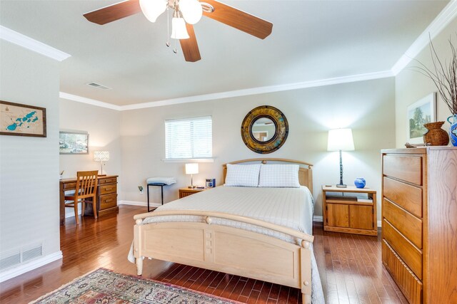 606 Kirby Ln, Richardson, TX 75080 - bedroom featuring crown molding, wood-type flooring, and ceiling fan