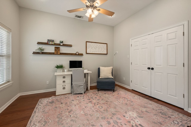 4013 Tulane St, Flower Mound, TX 75022 - office featuring wood finished floors, baseboards, and a ceiling fan