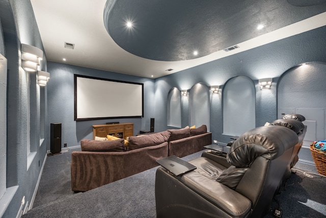 4013 Tulane St, Flower Mound, TX 75022 - home theater with carpet flooring, a textured wall, and recessed lighting