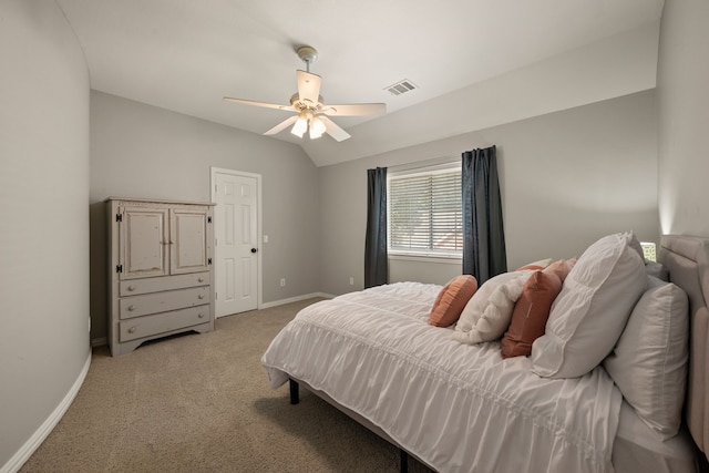 4013 Tulane St, Flower Mound, TX 75022 - bedroom with light carpet, vaulted ceiling, baseboards, and ceiling fan