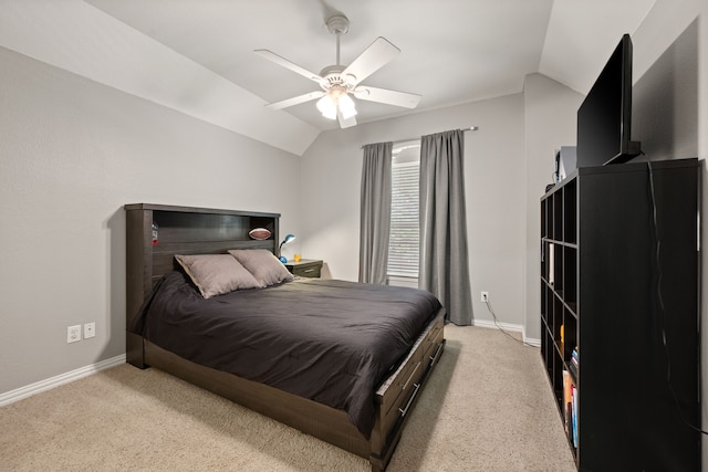 4013 Tulane St, Flower Mound, TX 75022 - bedroom featuring lofted ceiling, baseboards, light carpet, and a ceiling fan