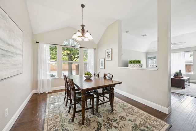 1532 Streams Way, Allen, TX 75002 - dining area with dark wood finished floors, lofted ceiling, a chandelier, and baseboards