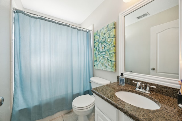 1532 Streams Way, Allen, TX 75002 - bathroom featuring vanity, shower / bath combo with shower curtain, toilet, and tile patterned floors