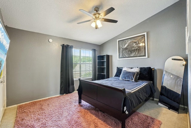 3017 Deanne Ct, Fort Worth, TX 76123 - carpeted bedroom featuring lofted ceiling, a textured ceiling, ceiling fan, and baseboards