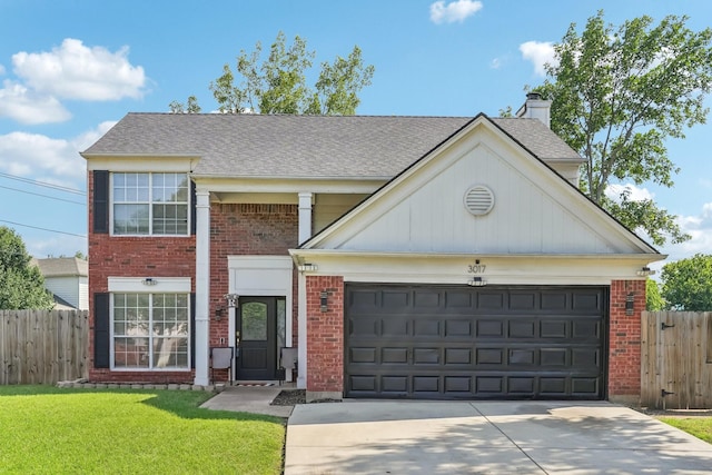3017 Deanne Ct, Fort Worth, TX 76123 - view of front of home featuring brick siding, concrete driveway, a garage, a chimney, and a shingled roof