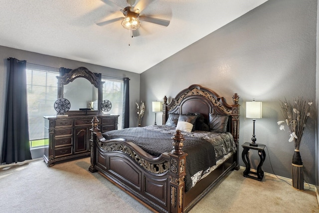 3017 Deanne Ct, Fort Worth, TX 76123 - bedroom with light carpet, vaulted ceiling, a ceiling fan, and baseboards
