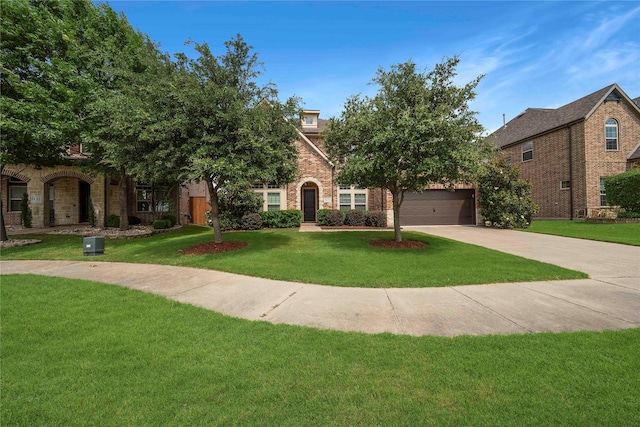 8670 Soto Ln, Frisco, TX 75036 - view of front of home featuring driveway, a front yard, brick siding, and stone siding