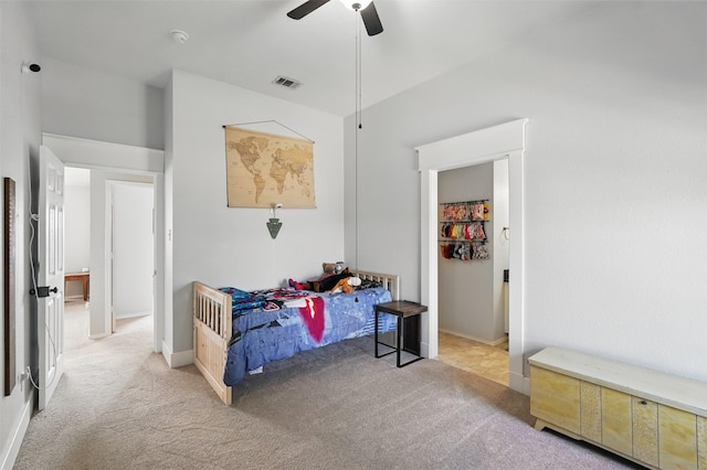 3752 Menard Dr, Carrollton, TX 75010 - bedroom with light carpet, a ceiling fan, and baseboards