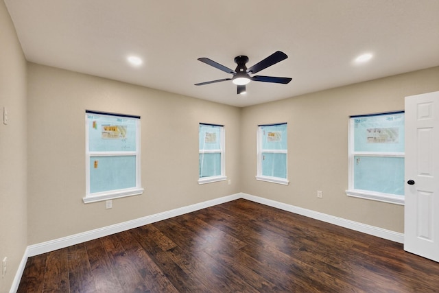 2217 36th St, Fort Worth, TX 76106 - unfurnished room featuring dark wood-type flooring, a ceiling fan, baseboards, and recessed lighting