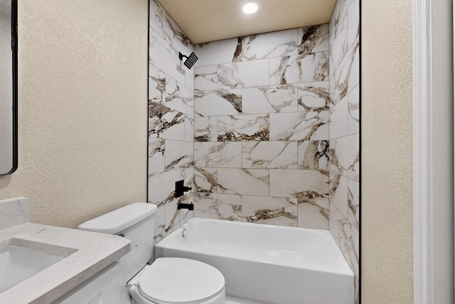 2217 36th St, Fort Worth, TX 76106 - full bath with a textured wall, vanity, toilet, and shower / washtub combination