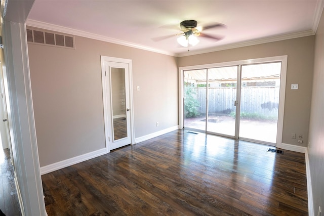 1109 Sayles Blvd, Abilene, TX 79605 - empty room with a ceiling fan, dark wood finished floors, crown molding, and baseboards