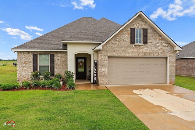 608 Ives Way, Haughton, LA 71037 - view of front facade with roof with shingles, brick siding, and a front lawn
