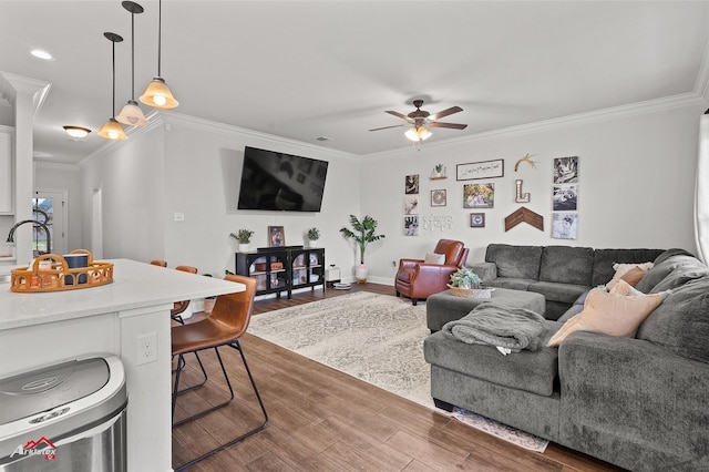 608 Ives Way, Haughton, LA 71037 - living area featuring ceiling fan, ornamental molding, and wood finished floors