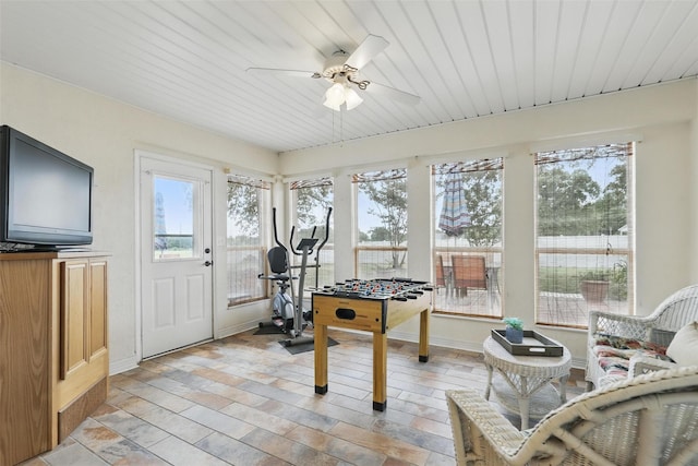9816 County Road 603c, Burleson, TX 76028 - recreation room with ceiling fan, wood ceiling, and baseboards