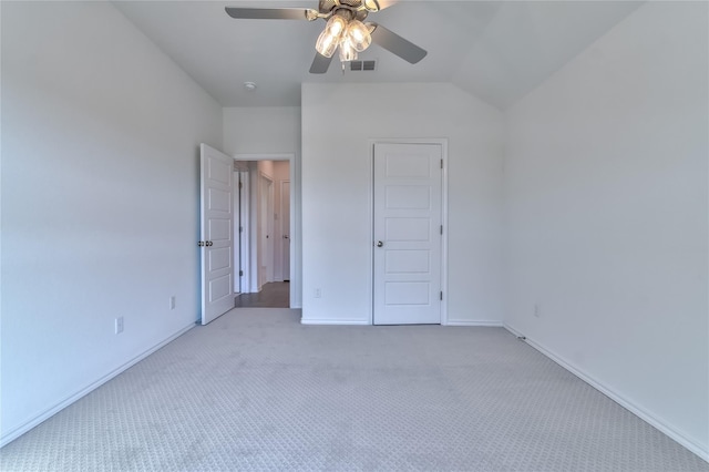 6817 Trail Rock, Benbrook, TX 76126 - unfurnished bedroom with light colored carpet, vaulted ceiling, baseboards, and a ceiling fan