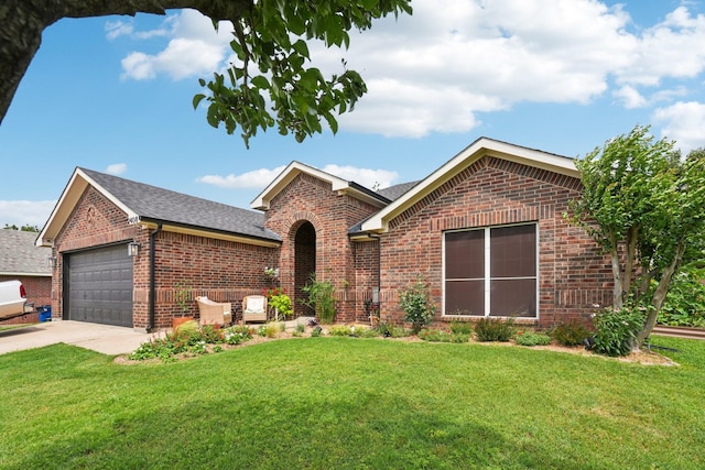 2408 Buffalo Run, Burleson, TX 76028 - view of front of property featuring brick siding, a garage, a front lawn, and concrete driveway