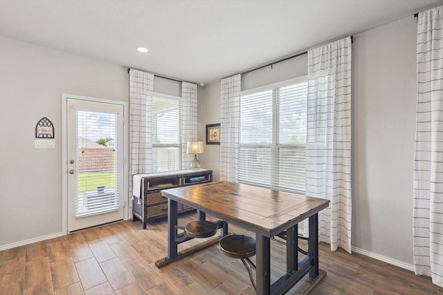 1608 Star Fleet Dr, Haslet, TX 76052 - dining area featuring baseboards, wood finished floors, and recessed lighting