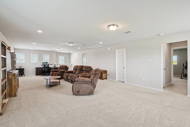 1608 Star Fleet Dr, Haslet, TX 76052 - living area featuring light colored carpet, recessed lighting, and baseboards