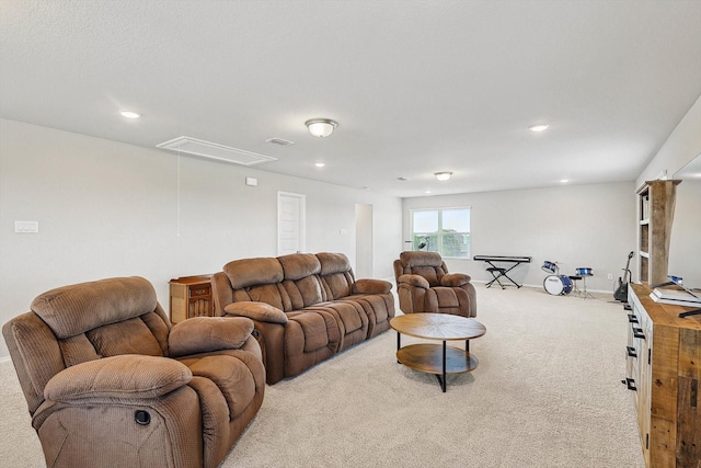 1608 Star Fleet Dr, Haslet, TX 76052 - living room with attic access, carpet flooring, recessed lighting, and baseboards
