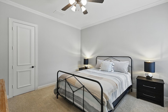 129 Shady Dale Ln, Coppell, TX 75019 - carpeted bedroom featuring baseboards, ornamental molding, and a ceiling fan