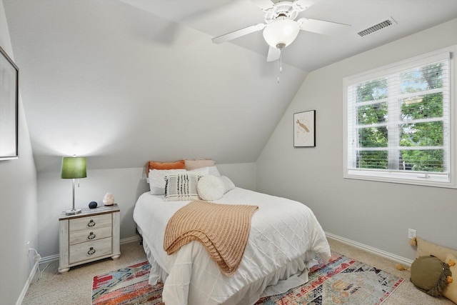 129 Shady Dale Ln, Coppell, TX 75019 - bedroom with lofted ceiling, baseboards, light colored carpet, and ceiling fan
